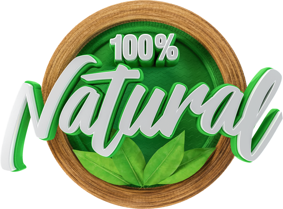 label 100% natural with leaf 3d render realistic